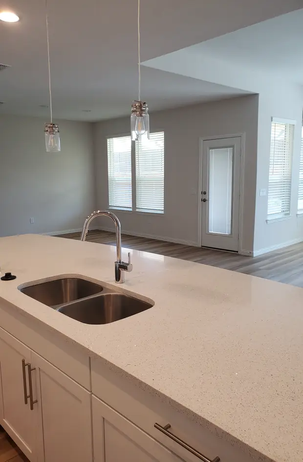 Counters and cabinet fronts wiped